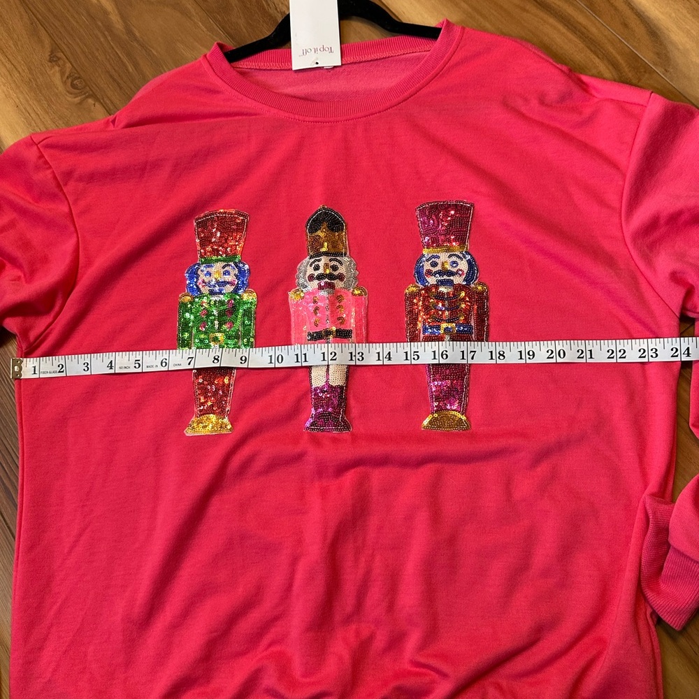 Top It Off Nutcracker Sequin Sweatshirt Pink Over… - image 3